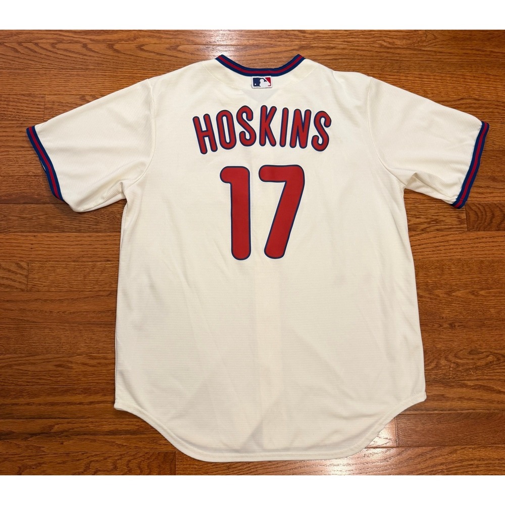 Nike Rhys Hoskins #17 Philadelphia Phillies Jersey Mens Large MLB Baseball Cream